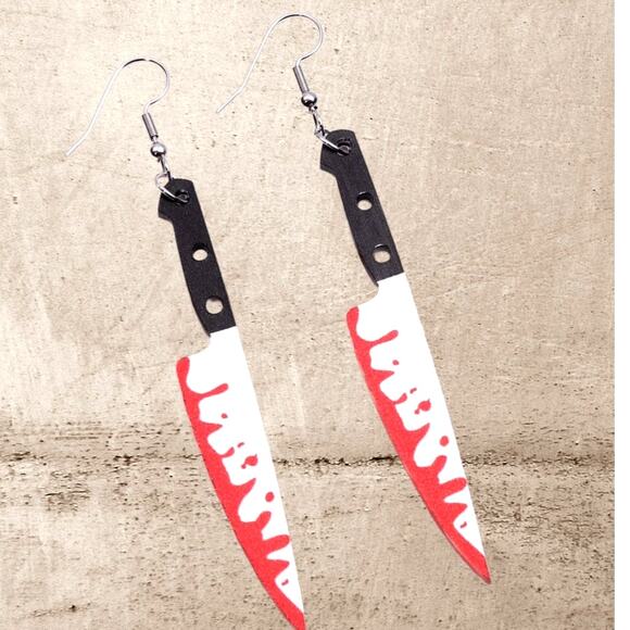 Molliwater Jewelry - New Bloody Knife Halloween Goth Horror Dangle Earrings Metallic Scream Cute Drop